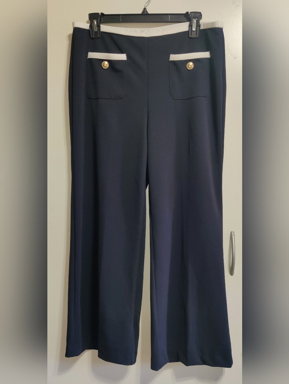 Wide-Leg Ponte Pants with Contrast Trim
